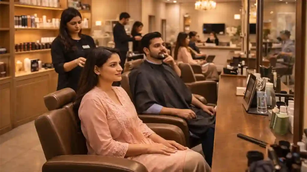 بحریہ ٹاؤن لاہور کے ایک جدید گرومنگ اور بیوٹی سروس اسپیس کا آرام دہ اندرونی منظر