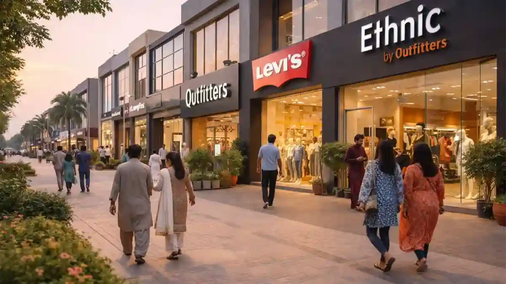 ڈیفنس لاہور کے جدید شاپنگ ایریا کا منظر