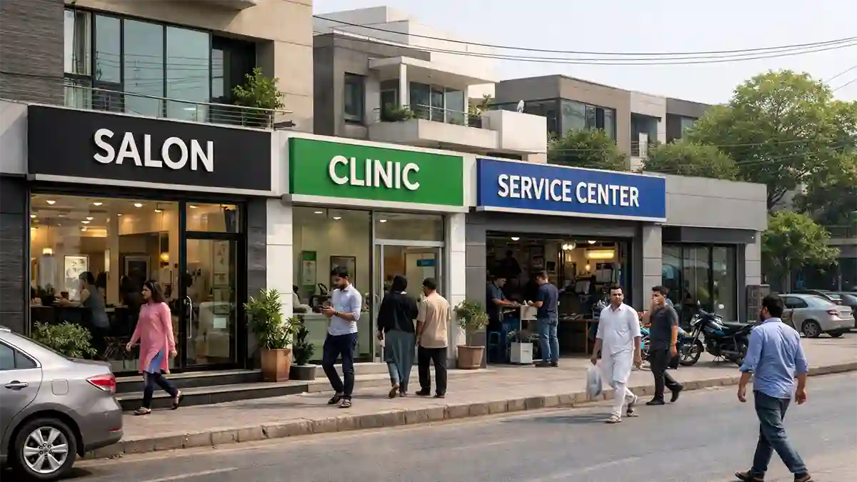 گلبرگ لاہور میں مختلف لوکل سروسز اور شہری سہولیات کا منظر