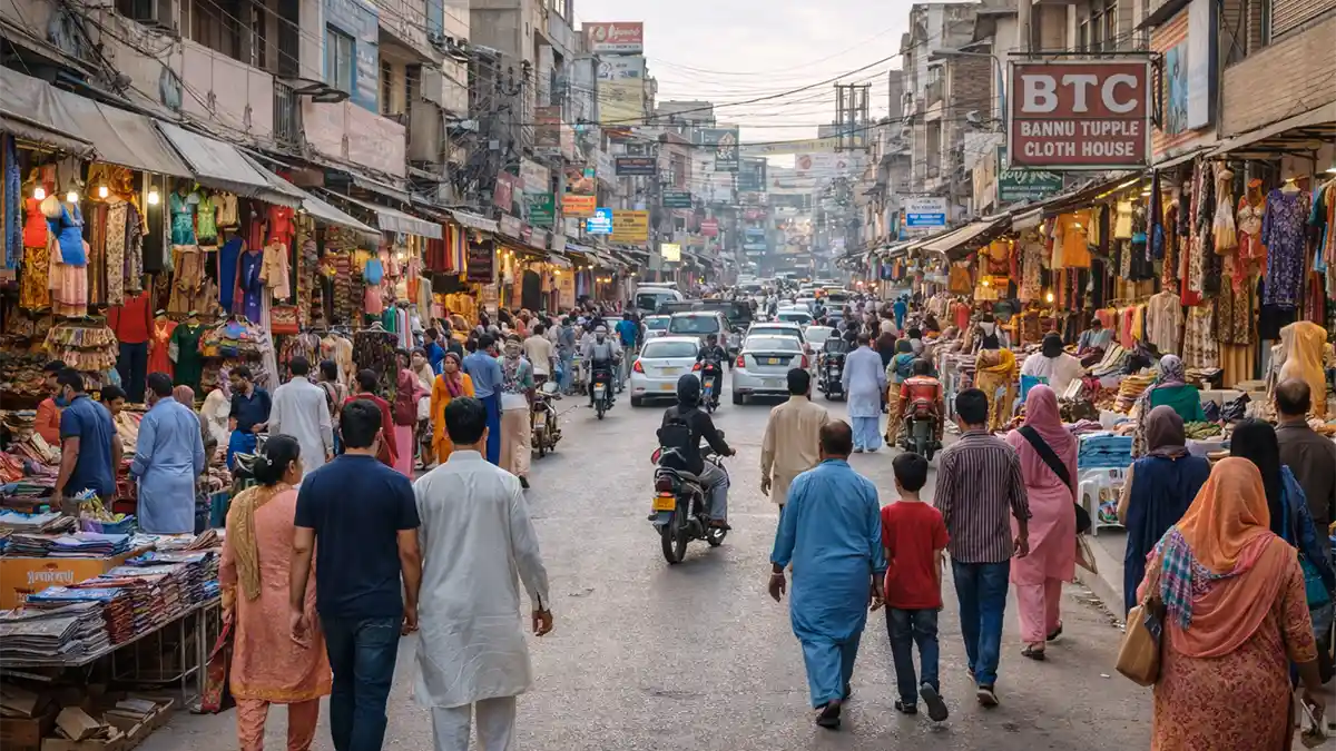 راولپنڈی کے ایک مصروف مقامی بازار اور کمرشل علاقے کا منظر