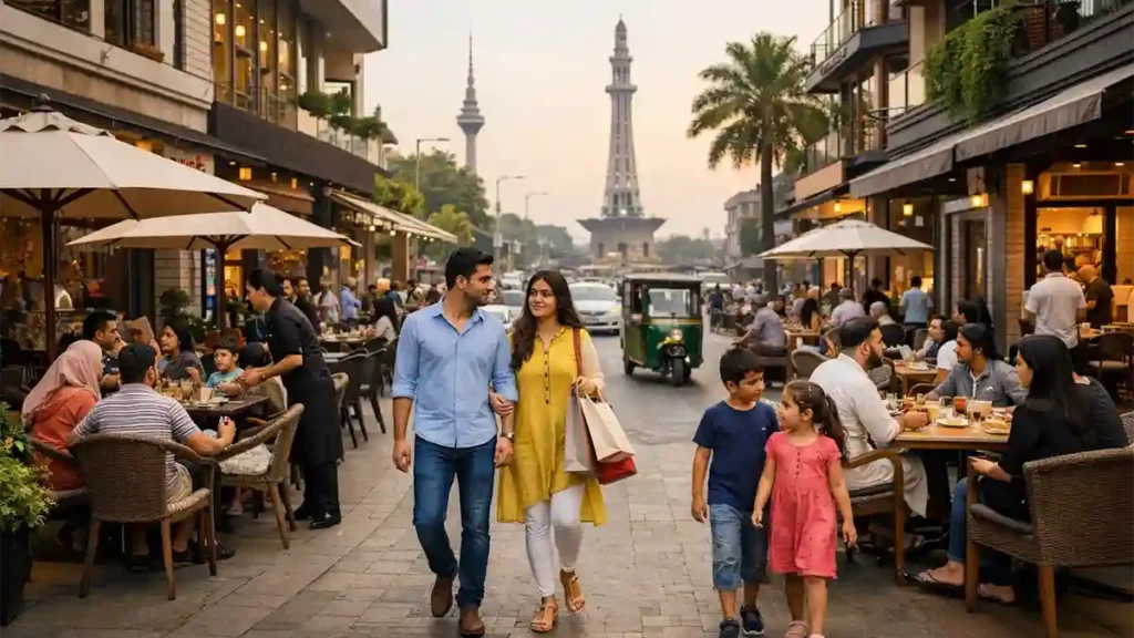 لاہور کے ایک مصروف اور جدید شاپنگ ایریا کی نمائندہ تصویر