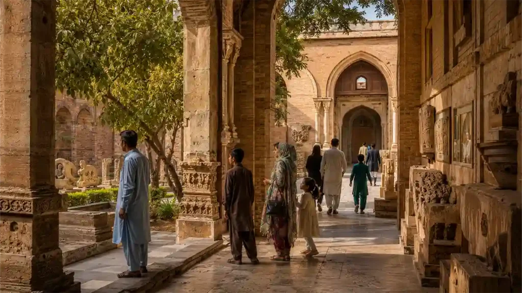 پشاور کے ایک تاریخی مقام پر گھومتی ہوئی فیملیز اور وزیٹرز کا منظر