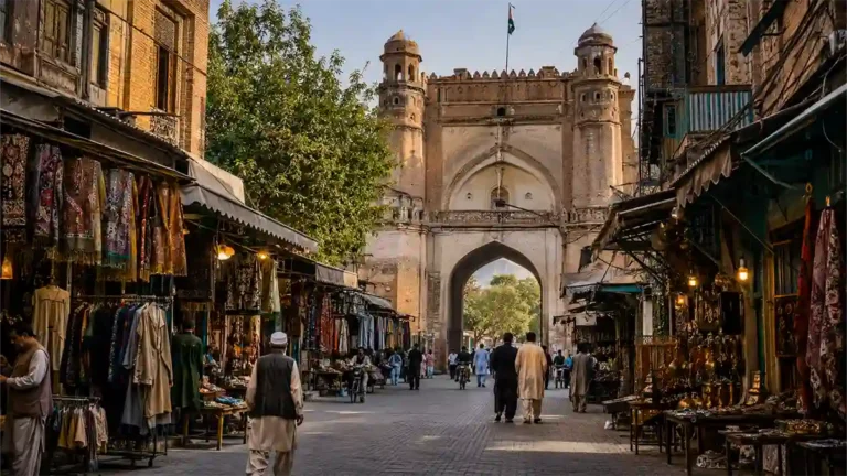 پشاور کے ایک تاریخی بازار اور روایتی شہری ماحول کا منظر